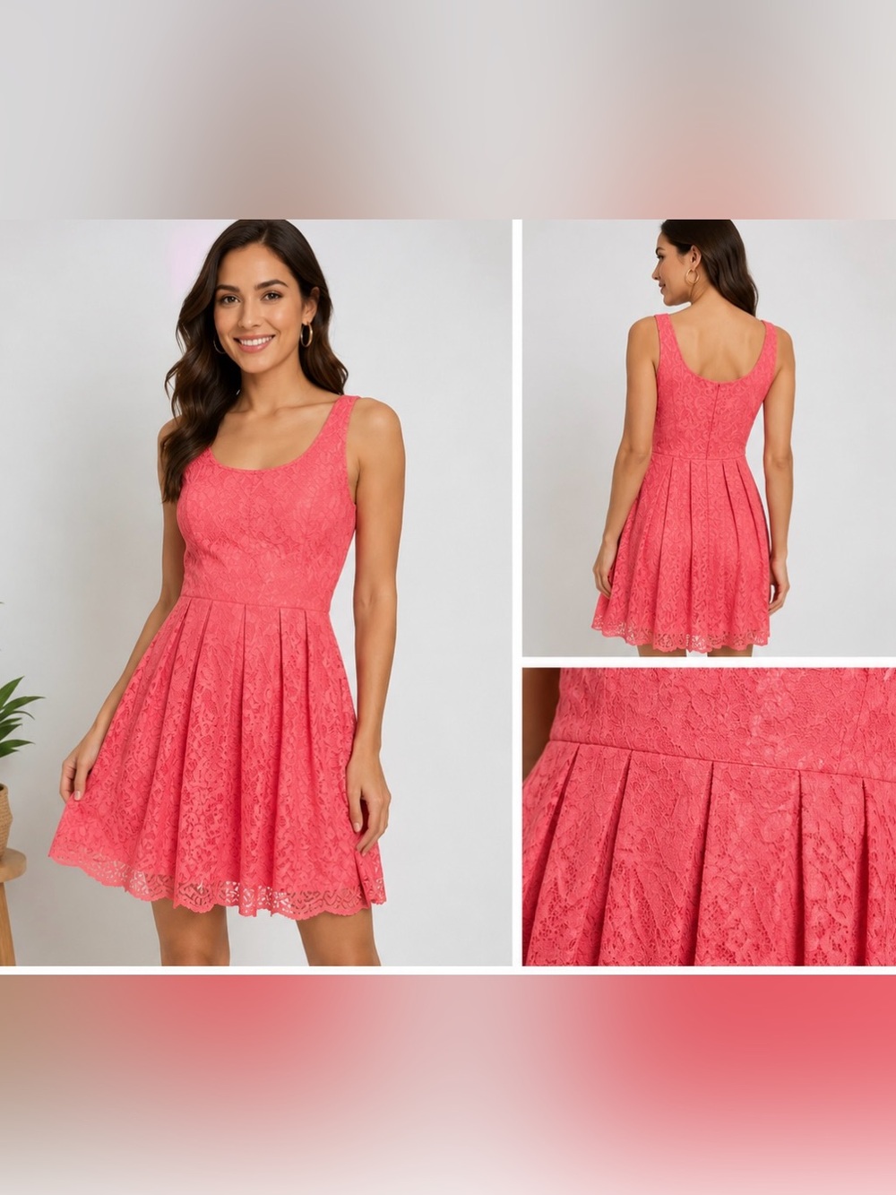 NWT Ali Ro coral lace pleated dress size 2